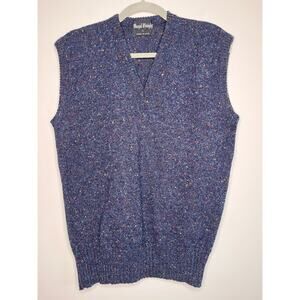 1970s Navy Rainbow Speckle Wool Old Money Teacher Academic Prep Sweater Vest L